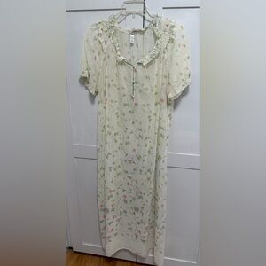 Cream Floral Nightgown with Pastel Green Vines